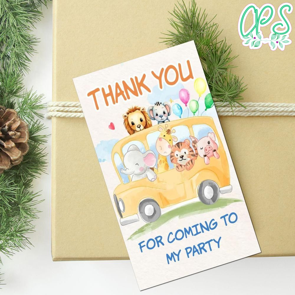 School Bus Animals Thank You Tag Customizable Template To Print At Home Instant Download