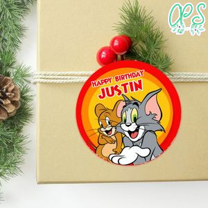 Tom And Jerry Circle Sticker Template Customizable to Print at Home Instant Download