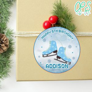 Ice Skating Circle Sticker Template Customizable to Print at Home Instant Download