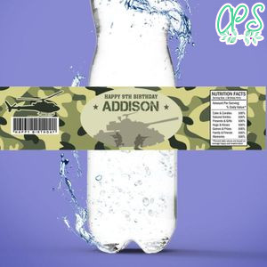Camouflage Bottle Label Birthday Water Bottle Label Template to Print at Home Instant Download
