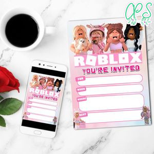 Pink roblox fill in blank Invitation Customizable Template to Print at Home Instant Download