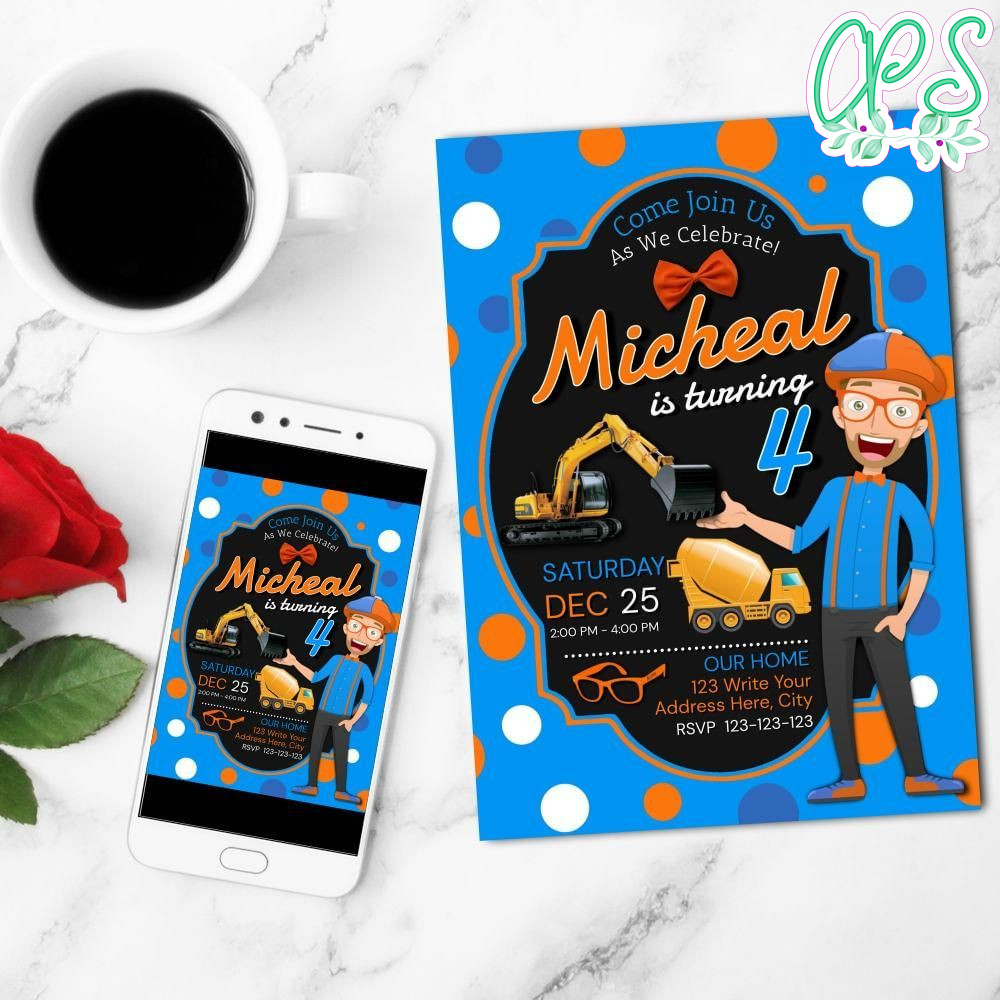 Blippi Mobile Invite Customizable Template Instant Download