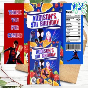 Spider-man: Across The Spider-verse Birthday Party Fruit Snack Bag Digital File Printable Instant Download
