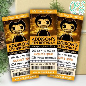 Bendy And The Ink Machine Ticket Invitation Customizable Template Instant Download