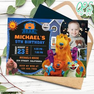 Bear in the big blue house Birthday Invitation with Photo Customizable Template to Print at Home Instant Download