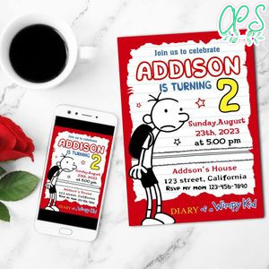 Diary Of A Wimpy Kid Mobile Invite Customizable Template Instant Download