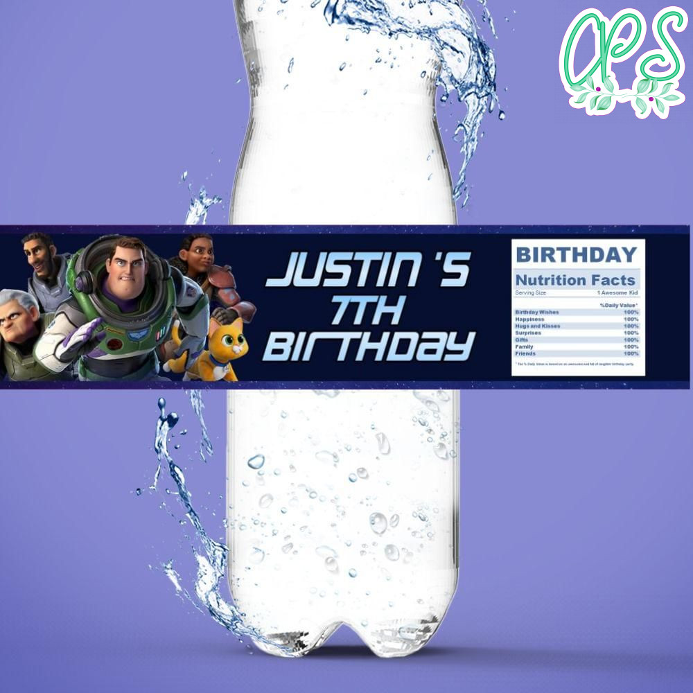 Lightyear Birthday Water Bottle Label Template CustomPartyShirts