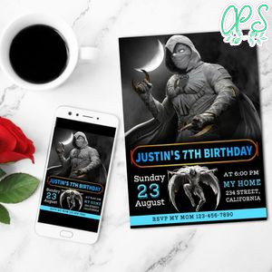 Moon Knight Birthday Invitation Customizable Template to Print at Home Instant Download