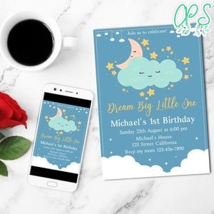 Dream Big Little One Mobile Invite Customizable Template Instant Download