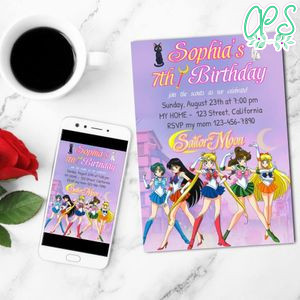 Sailor Moon Birthday Invitation Customizable Template to Print at Home Instant Download