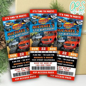 Blaze And The Monster Ticket Invitation Customizable Template Instant Download