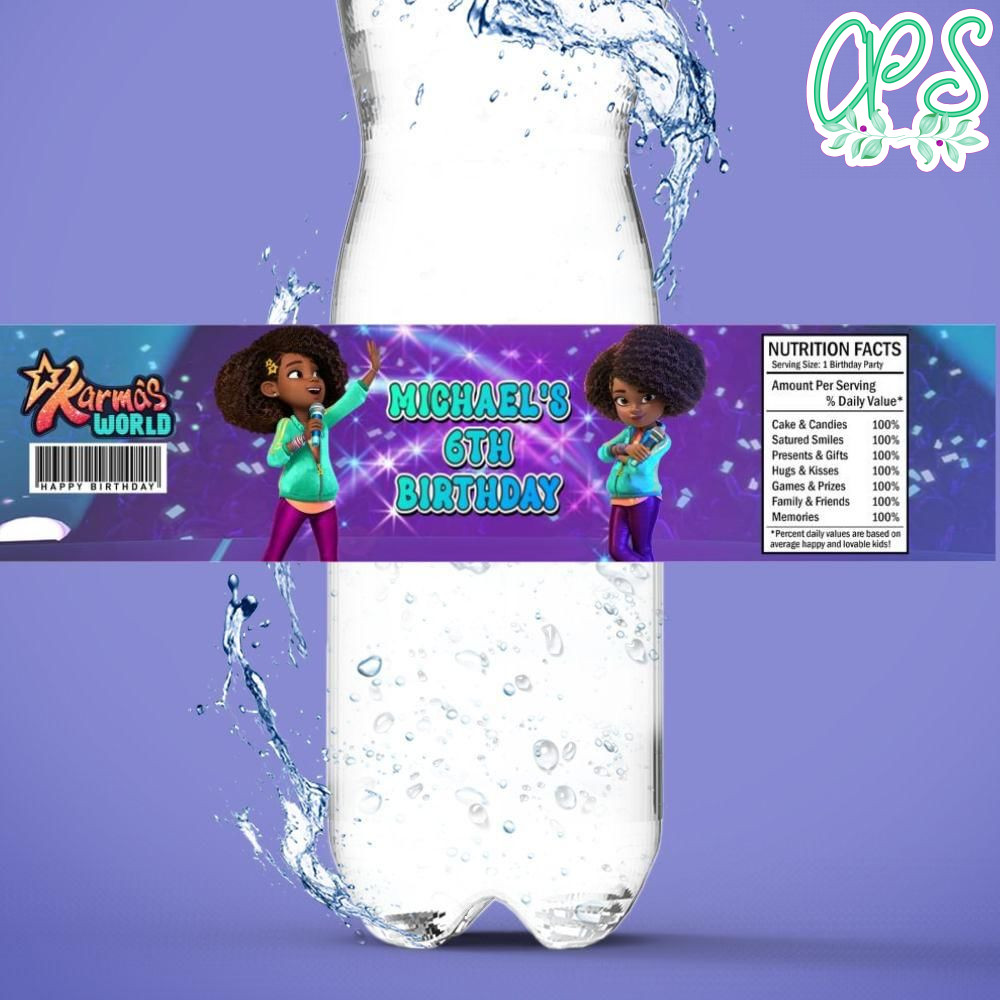 Karma's world Birthday Water Bottle Label Template | CustomPartyShirts