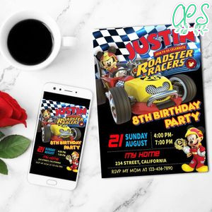 Mickey Roadster Racers Invitation Customizable Template to Print at Home Instant Download