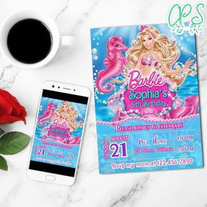 Sirena Barbie Mobile Invite Customizable Template Instant Download