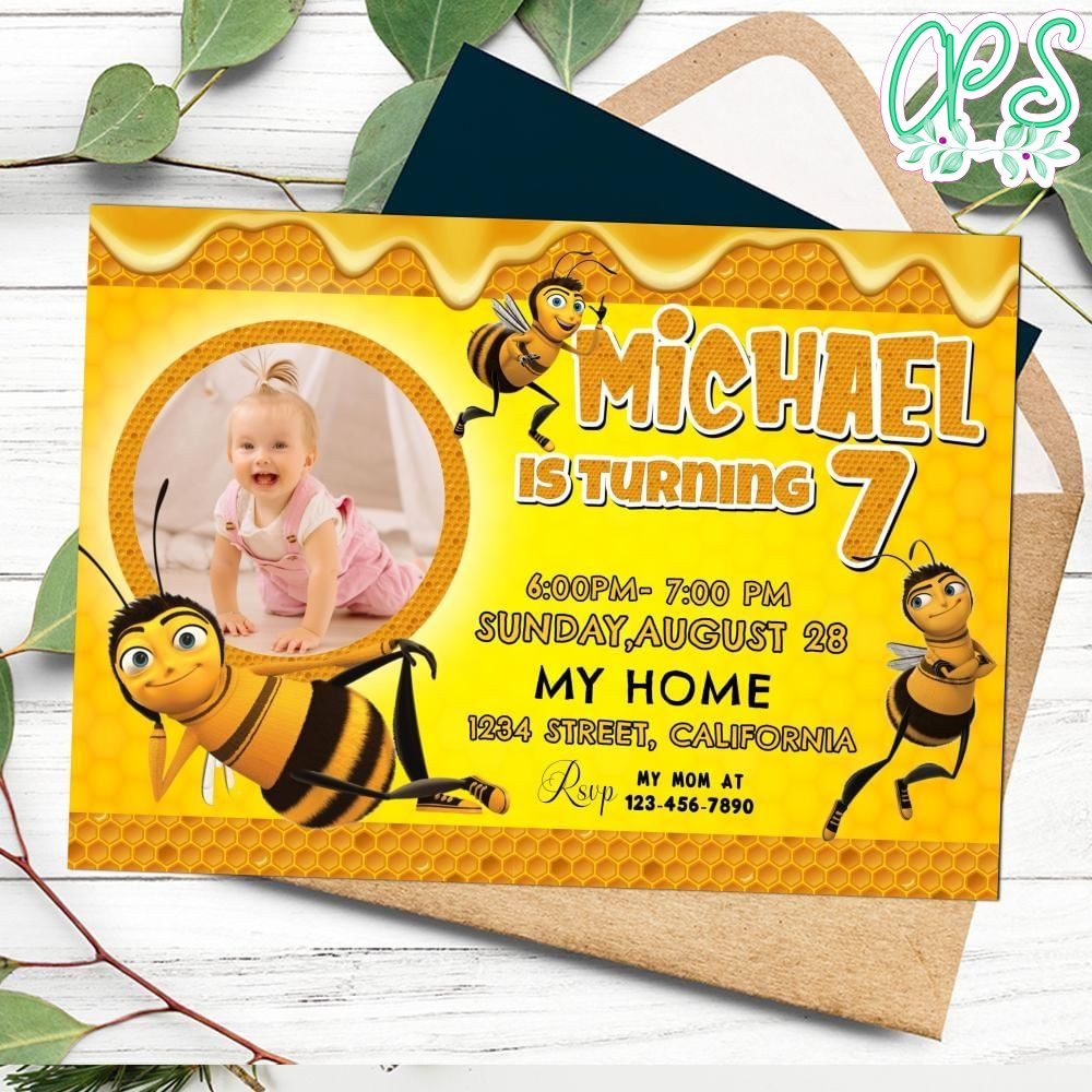 Bee movie Birthday Flyer Customizable Template to Print at Home Instant Download