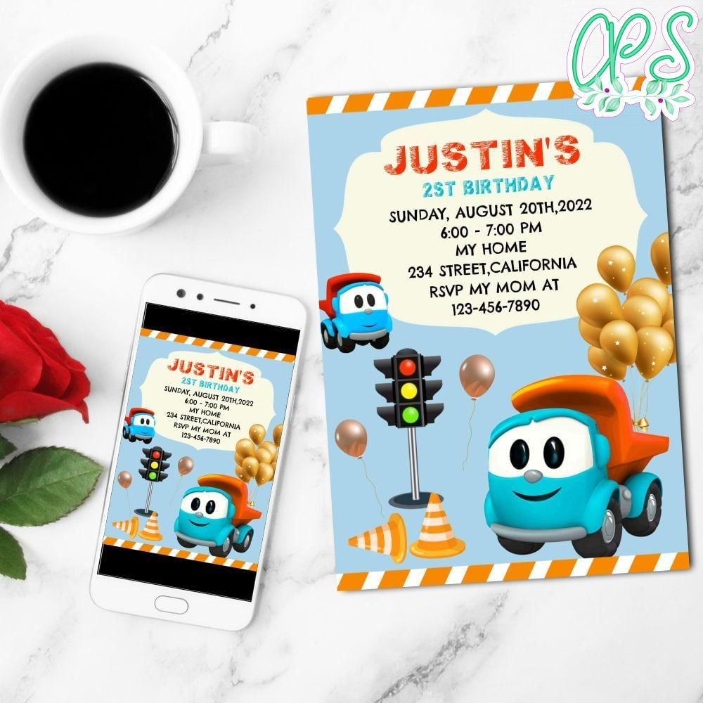 Leo The Truck Mobile Invite Customizable Template Instant Download