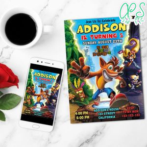 Crash Bandicoot Mobile Invite Customizable Template Instant Download