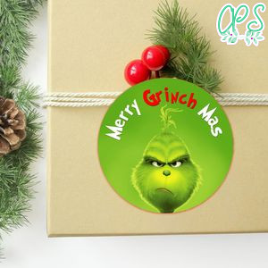 Grinch Circle Sticker Template Customizable to Print at Home Instant Download
