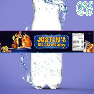 Lady And The Tramp Birthday Water Bottle Label Template to Print at Home Instant Download