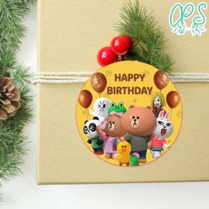 Brown And Friends Circle Sticker Template Customizable to Print at Home Instant Download