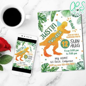 Two Rex Mobile Invite Customizable Template Instant Download