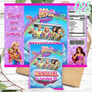 Barbie Dolphin Magic Birthday Party Chip Bag Digital File Printable Instant Download