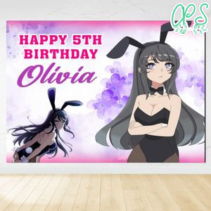 Bunny girl Birthday Backdrop Digital File Template Instant Download
