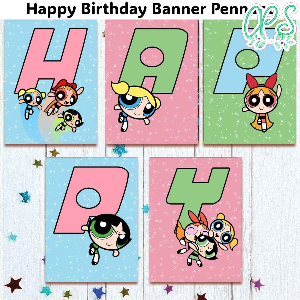 Powerpuff Banner Pennant Digital File Template | CustomPartyShirts