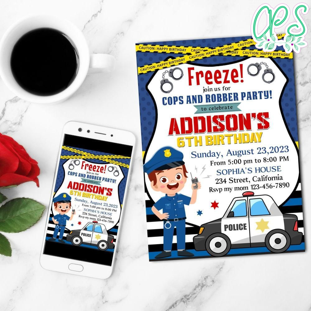 Cops Birthday Mobile Invite Customizable Template Instant Download