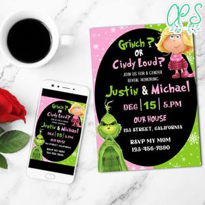 Grinch Gender Reveal Mobile Invite Customizable Template Instant Download