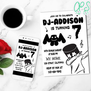 Dj Marshmello Invitation Customizable Template to Print at Home Instant Download
