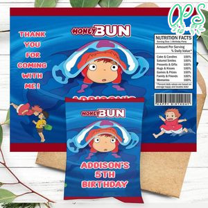 Ponyo Birthday Honey Buns Snack Bag Label Customizable Instant Download