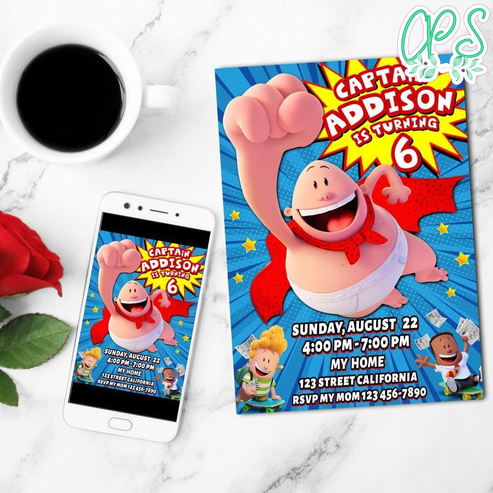 Captain Underpants Mobile Invite Customizable Template Instant Download