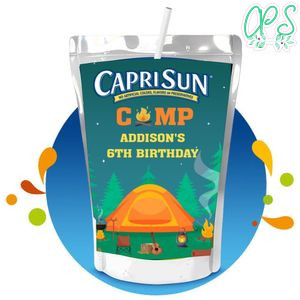 Camping Capri Sun Birthday Labels Digital File Printable Instant Download