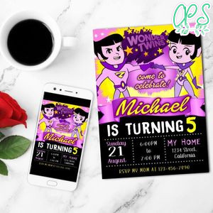 Wonder Twins Birthday Flyer Customizable Template to Print at Home Instant Download