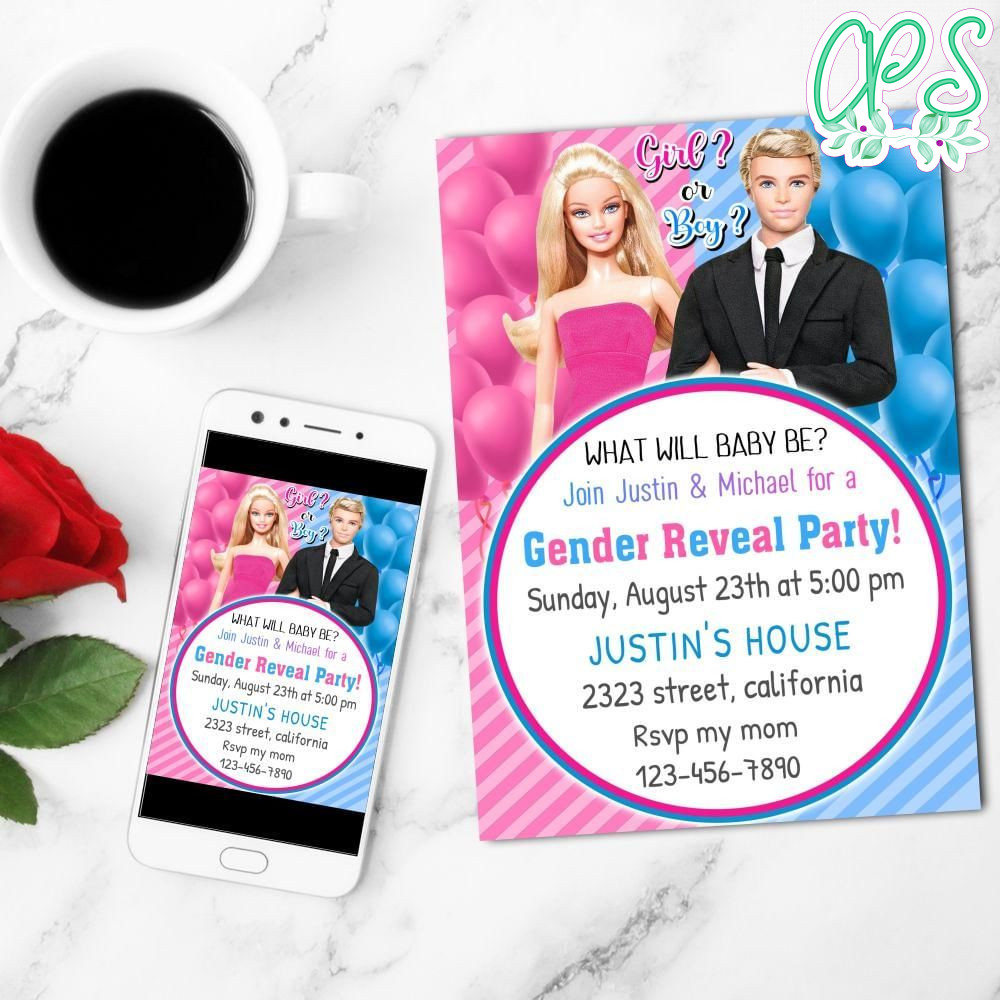 Barbie Gender Reveal Mobile Invite Customizable Template Instant Download