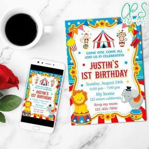 Circus Birthday Invitation Customizable Template to Print at Home Instant Download
