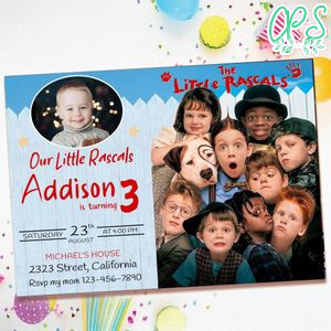 Little Rascals Birthday Invitation with Photo Customizable Template to Print at Home Instant Download