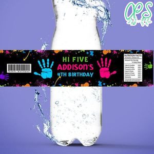 Hi Five Birthday Water Bottle Label Template to Print at Home Instant Download