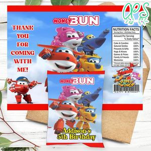 Super Wings Birthday Honey Buns Snack Bag Label Customizable Instant Download