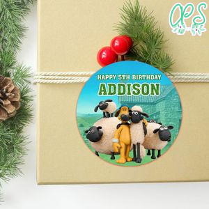 Shaun the Sheep Circle Sticker Template Customizable to Print at Home Instant Download