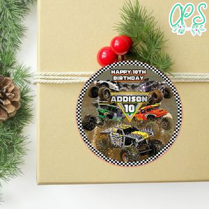 Monster Truck 2 Circle Sticker Label Template Customizable To Print At Home Instant Download