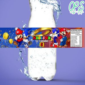 Sonic Mario Birthday Water Bottle Label Template to Print at Home Instant Download