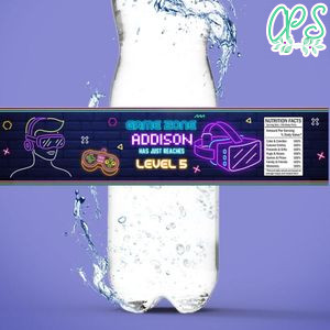 Virtual Reality Game Birthday Water Bottle Label Template to Print at Home Instant Download