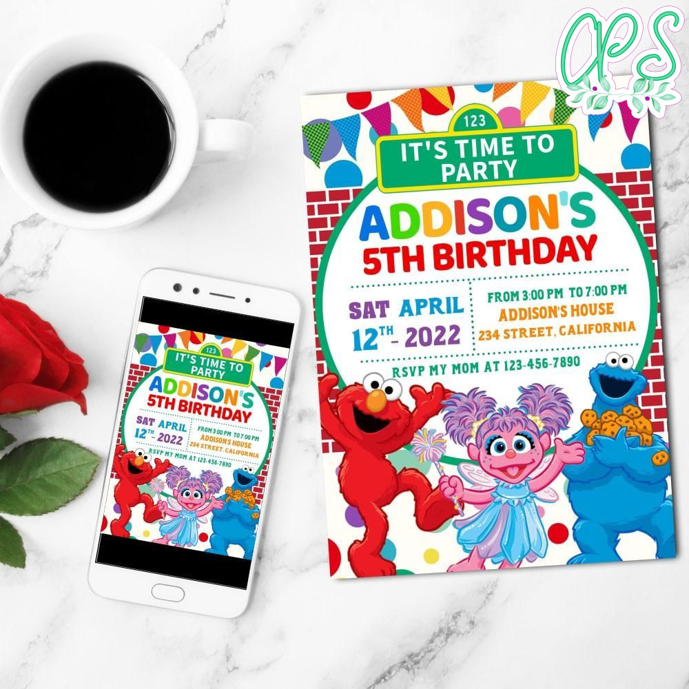 Sesame Street Mobile Invite Customizable Template Instant Download