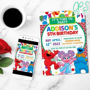 Sesame Street Mobile Invite Customizable Template Instant Download
