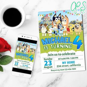 Bluey Digital Invitation Customizable Template to Print at Home Instant Download