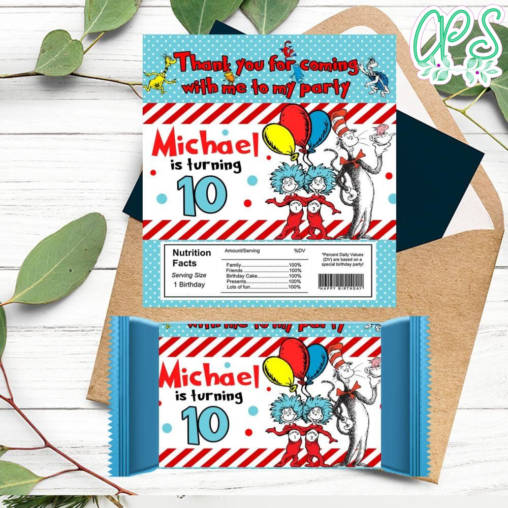 Dr. Seuss Candy bar Label Customizable Template DIY | CustomPartyShirts
