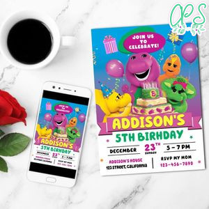 Barney Invitation Customizable Template to Print at Home Instant Download