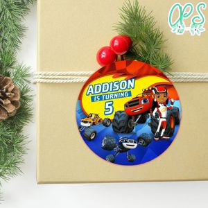 Blaze And The Monster Circle Sticker Template Customizable to Print at Home Instant Download